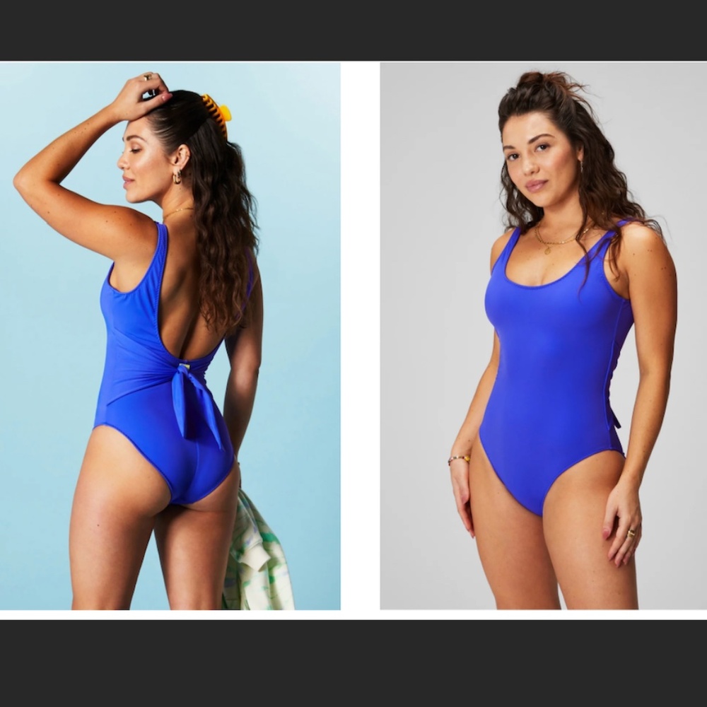 FABLETICS Scoop Tie Back Shaping One-Piece Swimsuit Extreme Royal- SM MED FIRM
